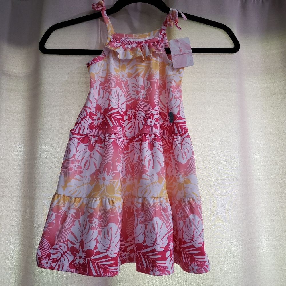 Kids Tommy Bahama Hawaiian Floral Print Pink & Yellow Beach Sun Dress Sz 2T New
